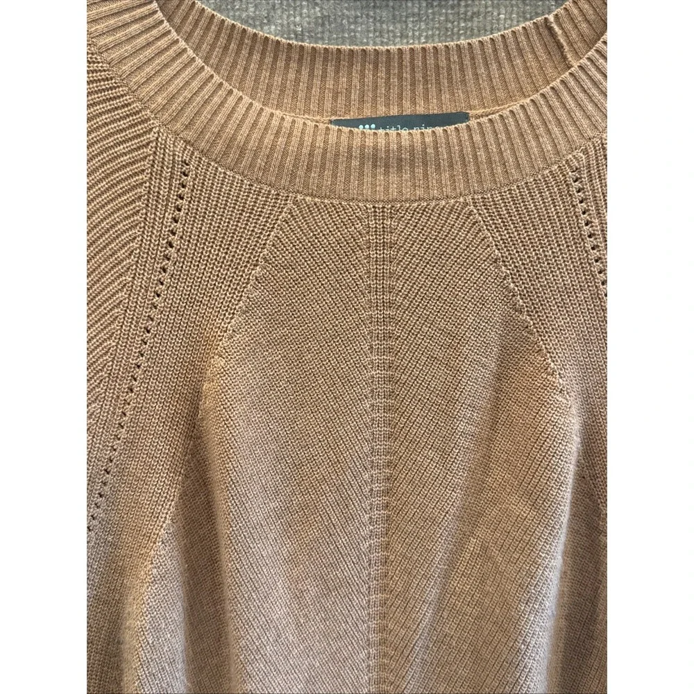 TITLE NINE | Extra Fine Merino Wool Blend Contrast Details Sweater Tan Sz Large